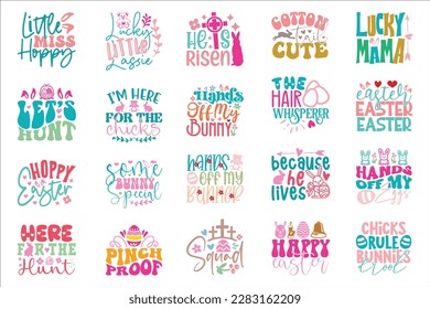 Boho Retro Style Happy Easter's Day Quotes T-shirt And SVG Design Bundle. Easter SVG Quotes T shirt Design Bundle, Vector EPS Editable Files, Can You Download This File.