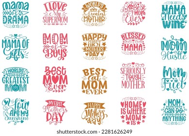 Boho Retro Style Happy Mother's Day SVG And T-shirt Design Bundle, Mom Mama Mommy SVG Quotes Design t shirt Bundle, Vector EPS Editable Files, can you download this Design Bundle.