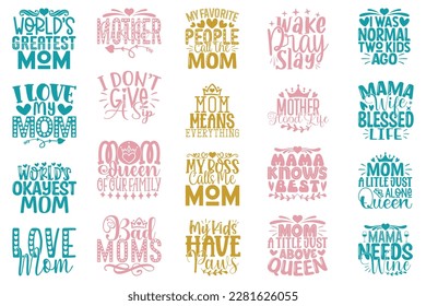 Boho Retro Style Mom Mama Mommy Quotes T-shirt And SVG Design Bundle. Mother's Day SVG Quotes T shirt Design Bundle, Vector EPS Editable Files, Can You Download This File.