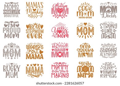 Boho Retro Style Mom Mama Mommy Quotes T-shirt And SVG Design Bundle. Mother's Day SVG Quotes T shirt Design Bundle, Vector EPS Editable Files, Can You Download This File.