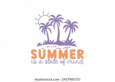 Boho Retro Summer Beach T shirt design, Summer is a state of mind svg