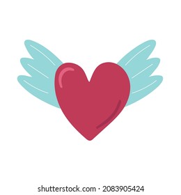 Boho romantic element Valentine's Day in boho style. Boho heart with wings. Vector
