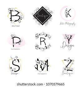 Boho & Romantic Logo Collection. Hand drawn floral elements for cards, brands and packaging