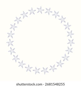 Borde redondo boho con estrellas de mar dibujadas a mano. Estilo de boceto italiano. Ilustración vectorial plana. Solución creativa para la tarjeta, cartel, menú, etiqueta, invitación, decoración del hotel, cubierta, bordado