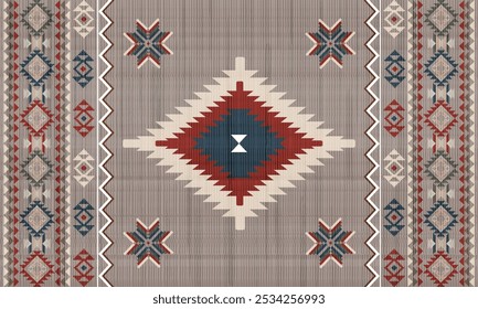 Patrón de alfombra Boho, patrón de alfombra tribal de diseño de alfombra Navajo, nativo americano, motivo geométrico. Diseño de alfombra para decoración. Manta de patrón de alfombra, ilustración de alfombra tejida. Boho geométrico, decoración étnica azteca