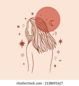 Boho sacred magic meditating woman vector illustration