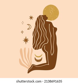 Boho sacred magic meditating woman vector illustration