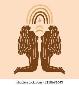 Boho sacred magic meditating woman vector illustration