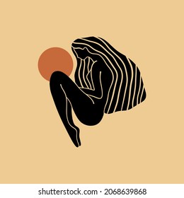 boho sacred magic woman mystical symbol flat holistic healing meditation reiki new age concept modern abstract silhouette