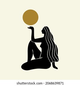 boho sacred magic woman mystical symbol flat holistic healing meditation reiki new age concept modern abstract silhouette