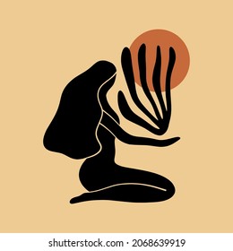boho sacred magic woman mystical symbol flat holistic healing meditation reiki new age concept modern abstract silhouette