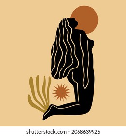 boho sacred magic woman mystical symbol flat holistic healing meditation reiki new age concept modern abstract silhouette