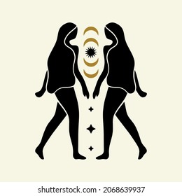 boho sacred magic woman mystical symbol flat holistic healing meditation reiki new age concept modern abstract silhouette