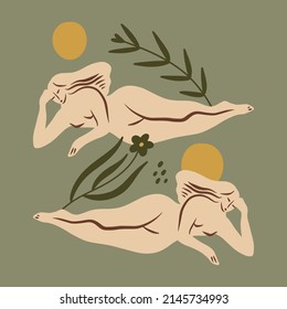 Boho sacred magic woman mystical symbol flat holistic healing meditation Reiki New Age concept modern abstract silhouette vector illustration