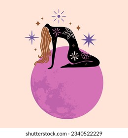 Boho sacred magic woman, mystical symbol flat holistic healing meditation reiki, new age modern abstract silhouette, spa hedonism and chill svg