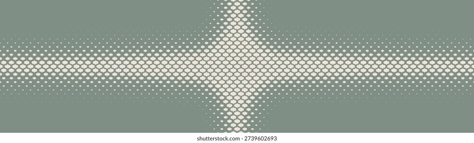 Boho scale halftone pattern blink star shape ultra wide 32:9 aspect ratio pale green vector abstract background. Bohemian vintage styled half tone panoramic format fancy graphical design elements