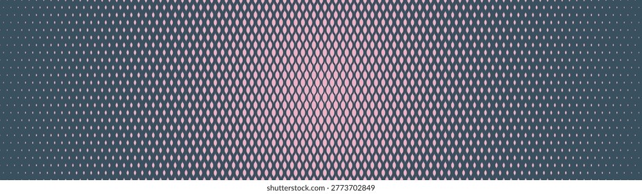 Boho scale halftone pattern radial gradient texture ultra wide 32:9 aspect ratio pale pink blue vector abstract background. Bohemian retro style half tone ultrawide format fancy graphical abstraction