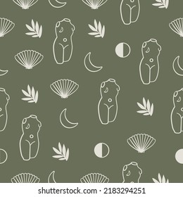 Boho Sculpture Seamless Pattern. Mythical and Antique greek pattern for Fabric Textile Printing, Wallpaper and Wrapping Paper.