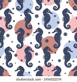 Boho seahorse. Vector seamless pattern.  Can be used for wallpaper, textile, invitation card, wrapping, web page background.