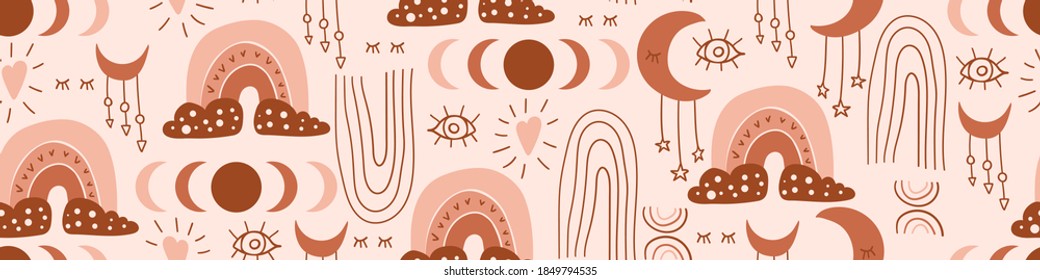Cartel sin fisuras de Boho. Impresión de color pastel. Ilustración vectorial.