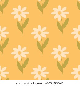 Boho seamless daisy flower pattern with yellow orange background  