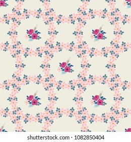 Boho seamless floral pattern with feathers, roses, daisy, marguerite, green and silver twigs. Folk style millefleurs. Plant background for textile, wallpaper, pattern fills, covers, surface, print, wr