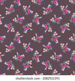 Boho seamless floral pattern with feathers, roses, daisy, marguerite, green and silver twigs. Folk style millefleurs. Plant background for textile, wallpaper, pattern fills, covers, surface, print.