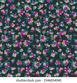 Boho seamless floral pattern with poppy, roses, daisy, marguerite, green and aqua twigs. Folk style millefleurs. Plant background for textile, wallpaper, pattern fills, covers, surface, print, wrap