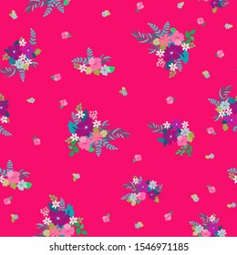 Boho seamless floral pattern with poppy, roses, daisy, marguerite, green and aqua twigs. Folk style millefleurs. Plant background for textile, wallpaper, pattern fills, covers, surface, print, wrap