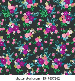 Boho seamless floral pattern with poppy, roses, daisy, marguerite, green and aqua twigs. Folk style millefleurs. Plant background for textile, wallpaper, pattern fills, covers, surface, print, wrap
