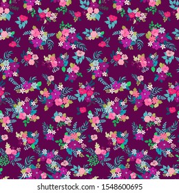 Boho seamless floral pattern with poppy, roses, daisy, marguerite, green and aqua twigs. Folk style millefleurs. Plant background for textile, wallpaper, pattern fills, covers, surface, print, wrap