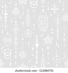 Boho seamless pattern, abstract tribal background. Vector handdrawn art, christmas collection
