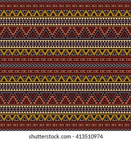 Boho seamless pattern with aztec ornament. Abstract vector background with folklore motives. Aztec print template for textile and paper. Summer fashion.
