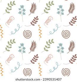 Boho nahtloses Muster. Rutsche Zweige und abstrakte Formen, Hintergrund.