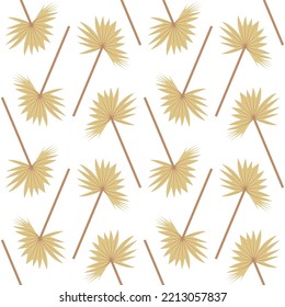 Boho seamless pattern with dry palm leaves on white background.