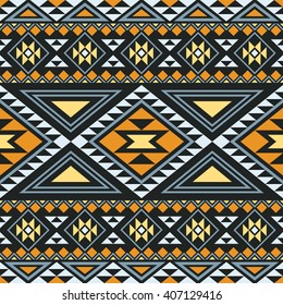 Boho seamless pattern with geometrical ornament. Aztec stylized print template for textile, paper, wrapping, t-shirts, post cards, etc.
