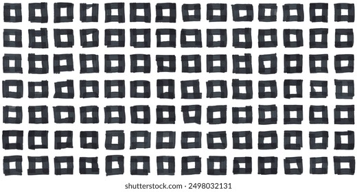 Boho seamless pattern with hand drawn tiny black squares. Creative fabric pattern, texture, background. Black and white vector illustration design
