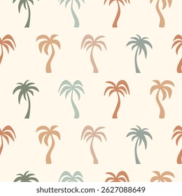 Patrón sin fisuras boho con siluetas de palma pastel sobre fondo claro. Diseño tropical mínimo para la tela, papel de embalaje, Web, papelería, impresiones, proyecto de verano, embalaje