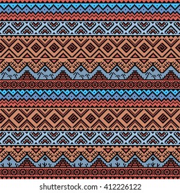 Boho seamless pattern with tribal aztec ornament. Abstract vector background with folklore motives. Aztec print template for textile and paper. Summer fashion.