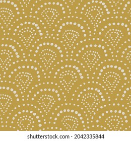 Boho seamless pattern with wavy scalloped shapes made of dots. Hand-drawn dots and arcs abstract background. 