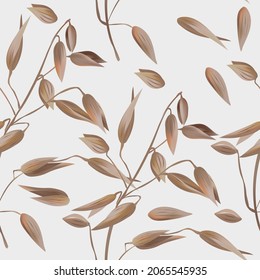 Boho Seamless patterns with decoration leaves, tree branch with dry leaf. Endless texture. Vector illustration