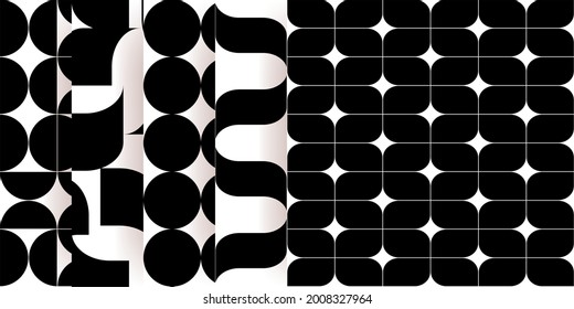 Boho seamless patterns set in a minimal mid century modern style. Celestial geometry Vector texture design. Geometric black and white background for cosmetics, tattoo, Spa, social media.