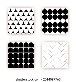 Boho seamless patterns set in a minimal mid century modern style. Celestial geometry Vector texture design. Geometric black and white background for cosmetics, tattoo, Spa, social media.