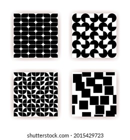 Boho seamless patterns set in a minimal mid century modern style. Celestial geometry Vector texture design. Geometric black and white background for cosmetics, tattoo, Spa, social media.
