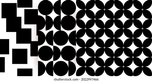 Boho seamless patterns set in a minimal mid century modern style. Celestial geometry Vector texture design. Geometric black and white background for cosmetics, tattoo, Spa, social media.