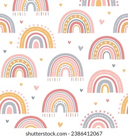 Boho seamless rainbow pattern in pastel color.  Illustration for children's room design Wallpaper textiles fabric packaging paper. Vector illustration.