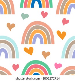 Boho seanless pattern of rainbow with heart isolated on white. Doodle vector stock illustration. EPS 10 - Shutterstock ID 1805272714