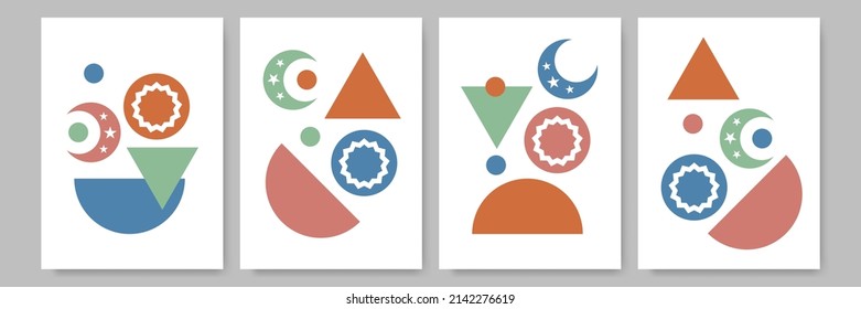 Boho set Wall art vector, Abstract Boho wall art, Minimalist design poster, postcard