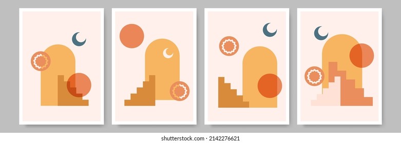 Boho set Wall art vector, Abstract Boho wall art, Minimalist design poster, postcard
