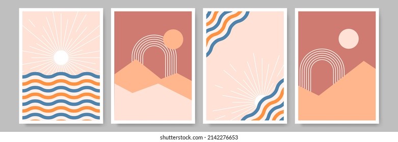 Boho set Wall art vector, Abstract Boho wall art, Minimalist design poster, postcard